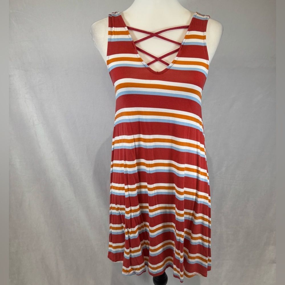Arizona Jean Co striped jersey knit criss cross swing dress size small